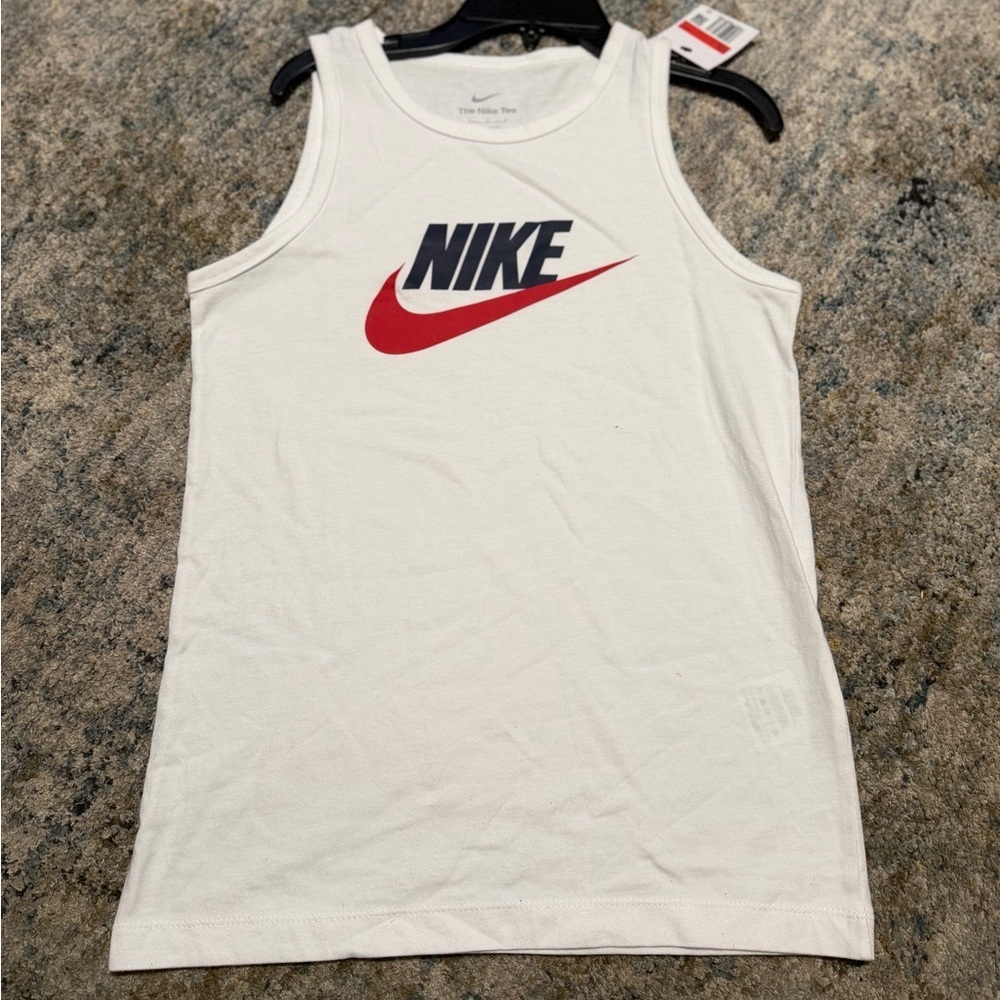 Boys Nike White Tank Top with Red Swoosh